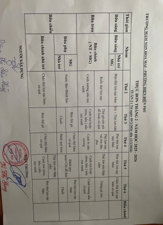 Thực đơn tuần 2 tháng 2/2026