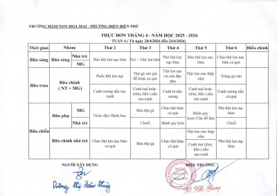 Thực đơn tuần 4 tháng 4 2026