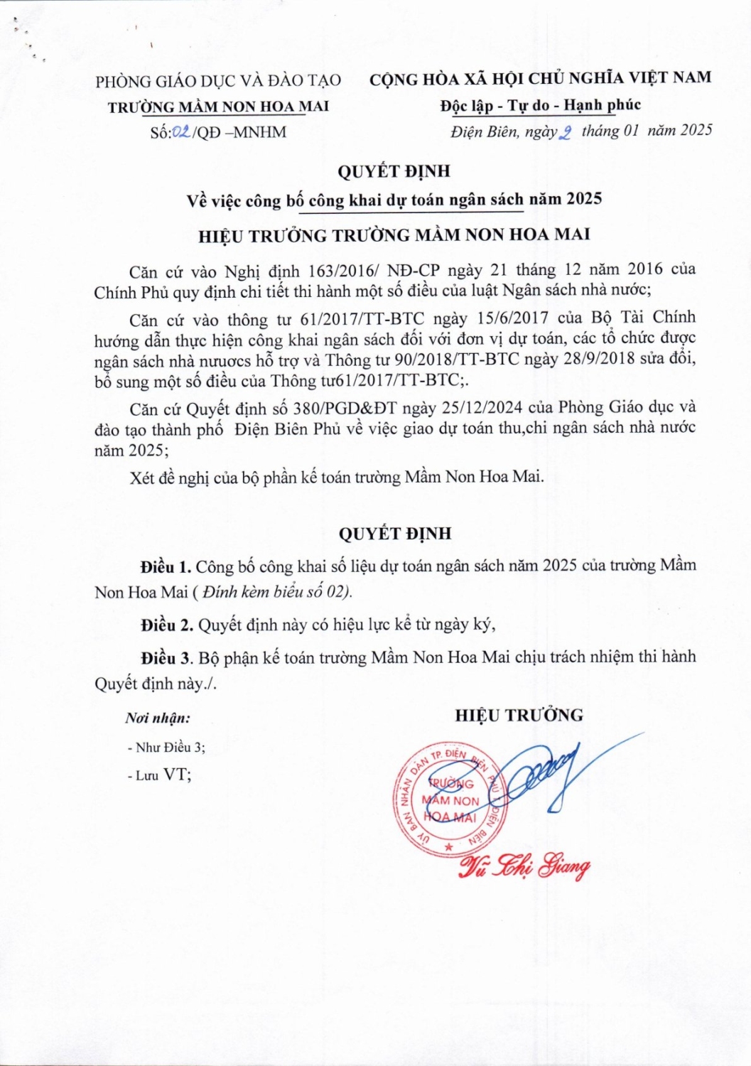 Quyết định công bố công khai dự toán ngân sách năm 2025