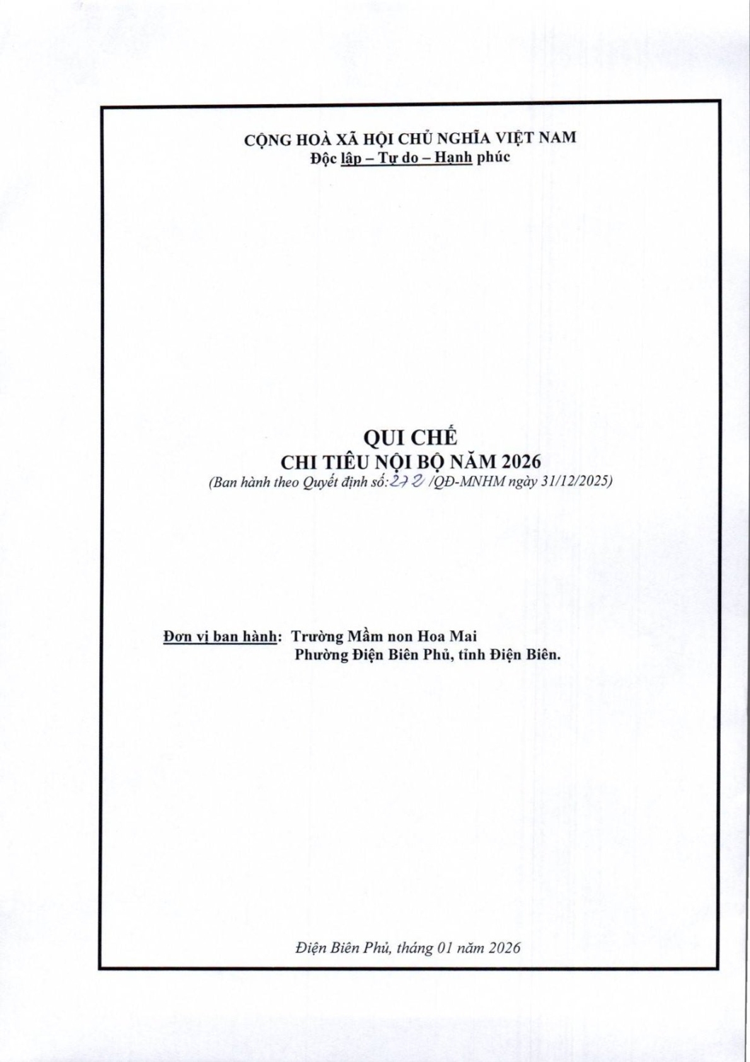 QUY CHẾ CHI TIÊU NỘI BỘ NĂM HỌC 2025 - 2026