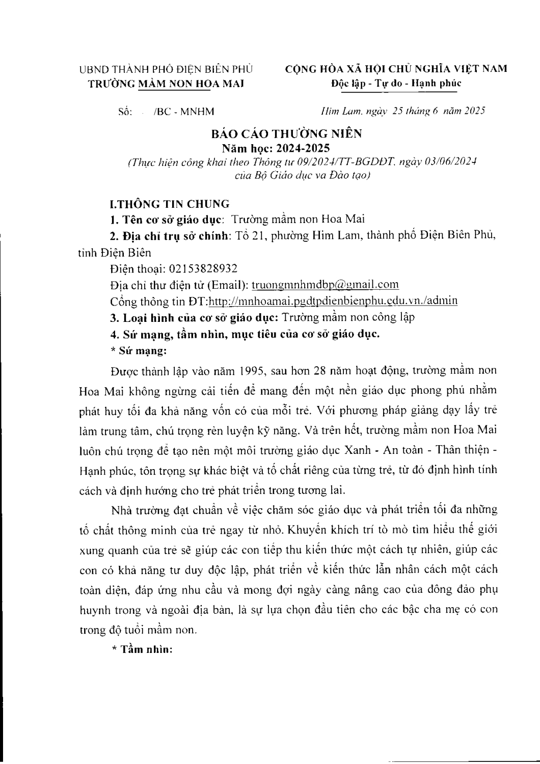 Báo cáo thường niên năm học 2024 - 2025