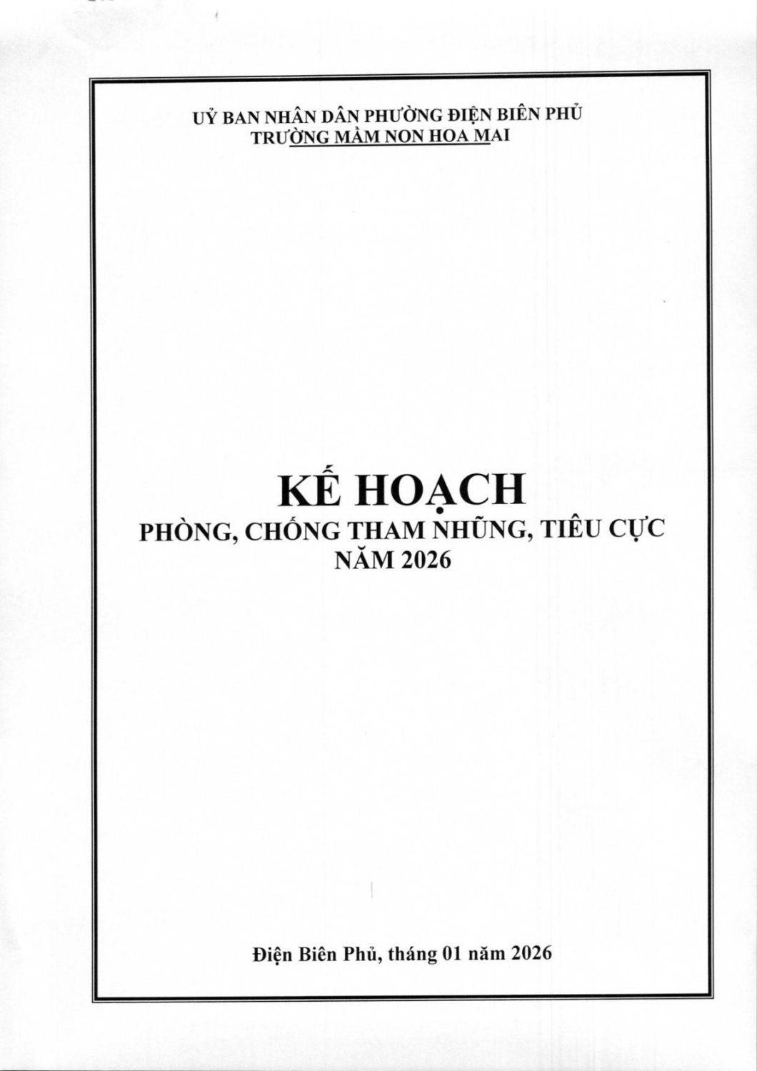 KẾ HOẠCH PHÒNG, CHỐNG THAM NHŨNG, TIÊU CỰC NĂM 2026