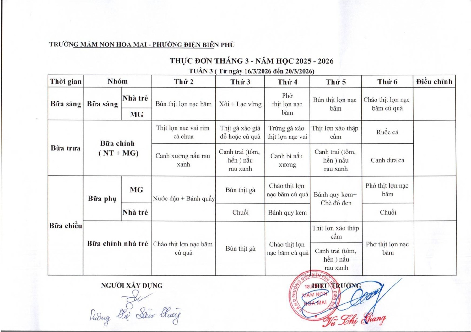 Thực đơn tuần 3 tháng 3 2026